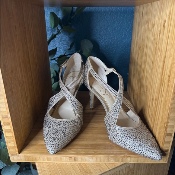 Jessica Simpson Shoes - Jessica Simpson Accile 3 Beige rhinestone Heels